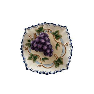 Vintage Bella Casa By Ganz Fruit Plate Purple Grapes Leaves Decorative 3D